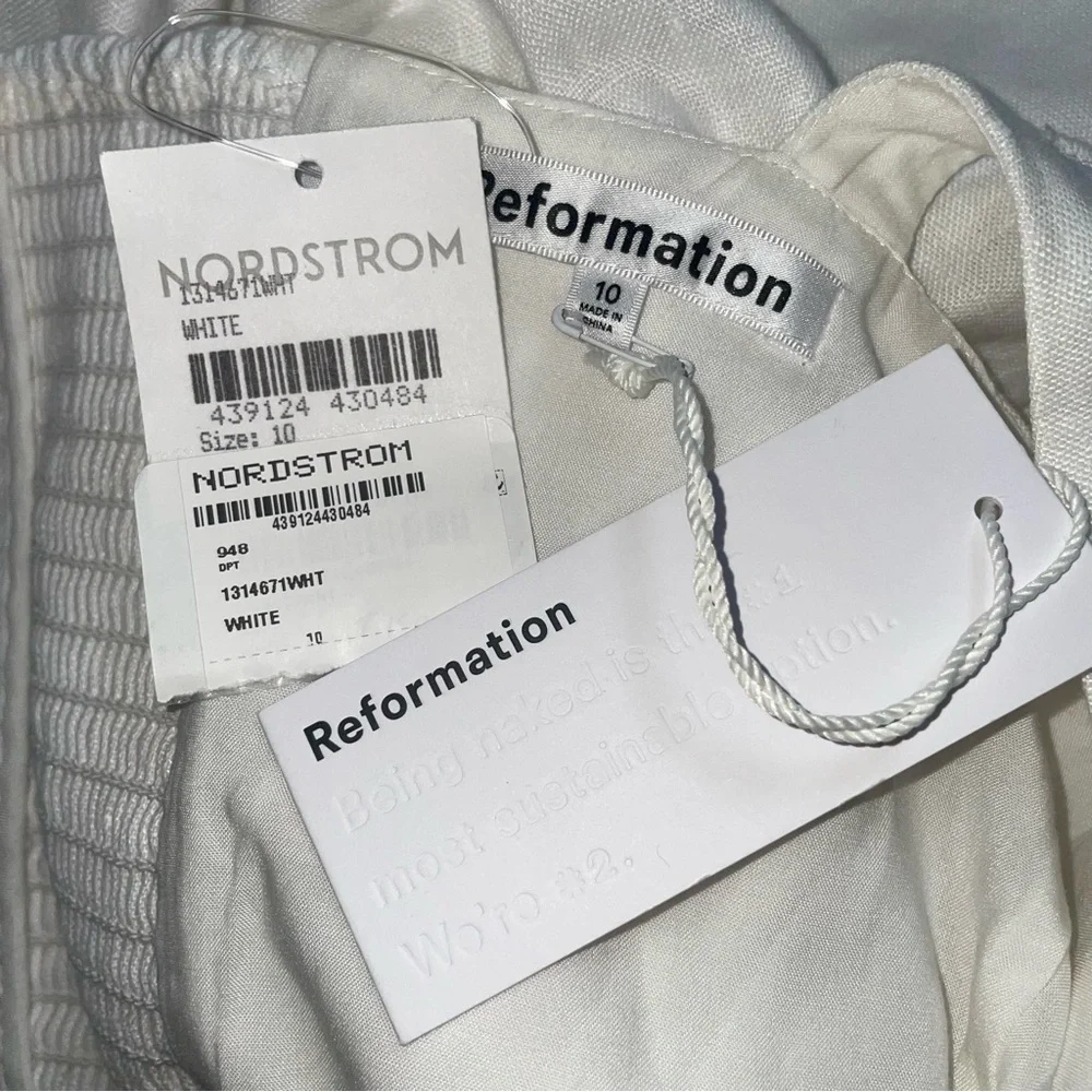 NWT Reformation Oaklyn Cap Sleeve Linen Minidress White Size 10